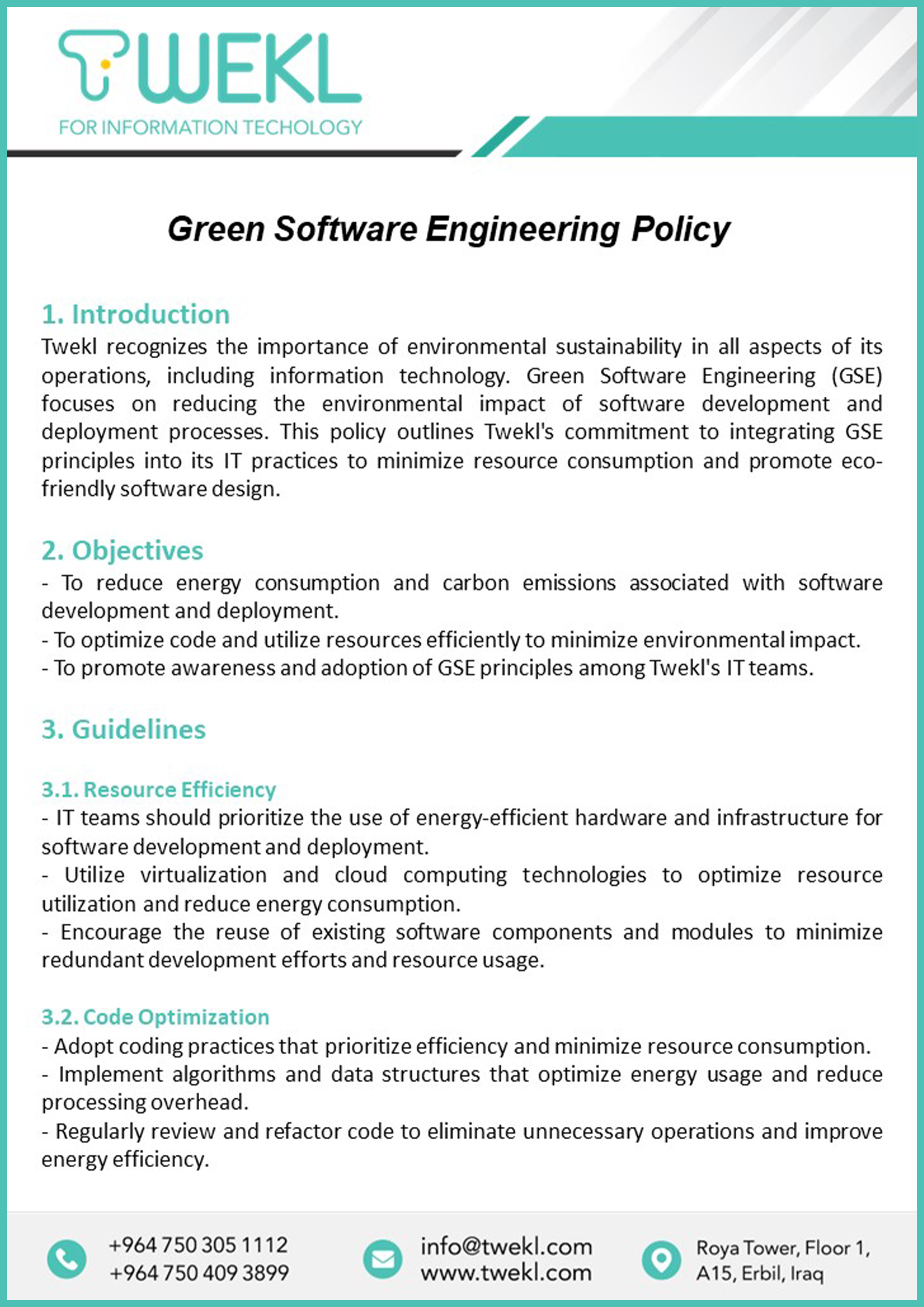 Green Software Engineering Policy